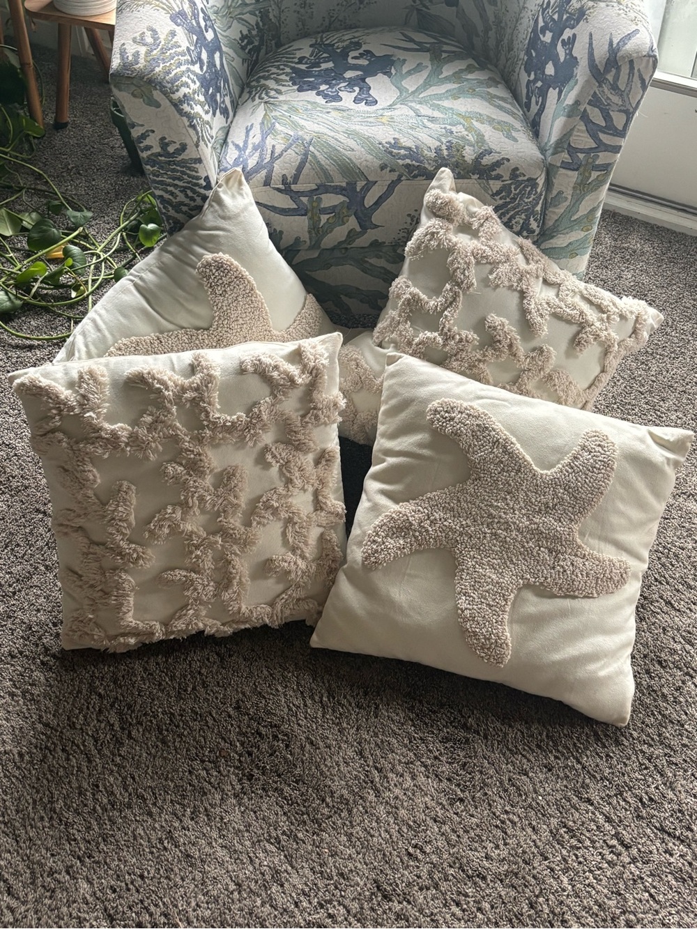 Source Unknown Cream Coastal Starfish & Coral Accent Pillows - Set of 4